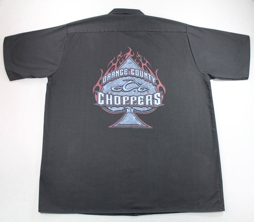 Orange Count Choppers NY Button Up Shirt Men's Extra Large Pockets Black Faded